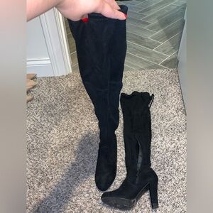 Black Suede Women's Knee-High Boots